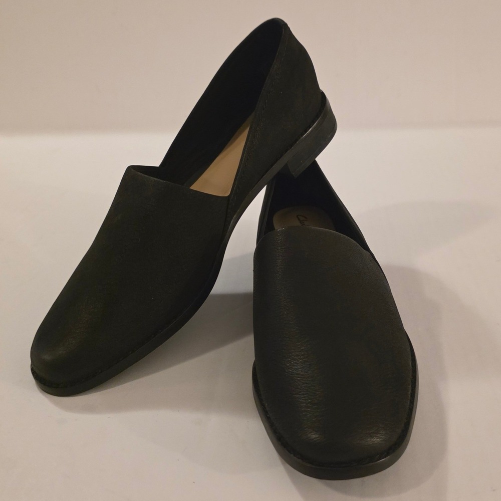 Clarks Pure Easy Black Leather Loafers Womens 8 M D'Orsay Flats 26151682